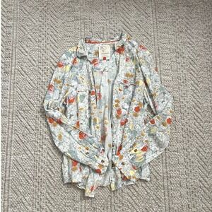 Anthropologie Conversations Floral Button Down Shirt Orange Yellow Botanical 12